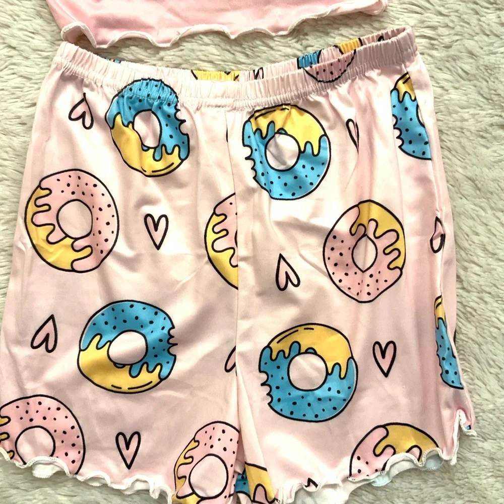 Pink Donut Print Pajama Set size girls 8